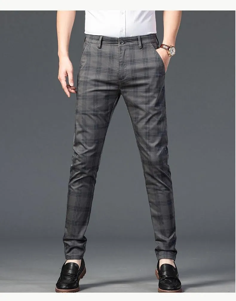 Men's Business Plaid Regular Fit Pants