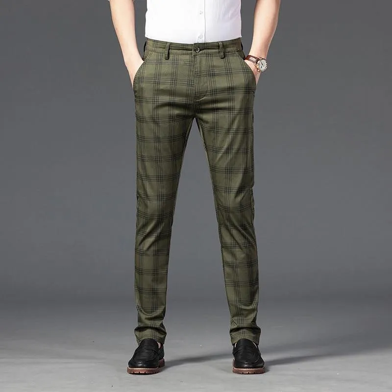Men's Business Plaid Regular Fit Pants