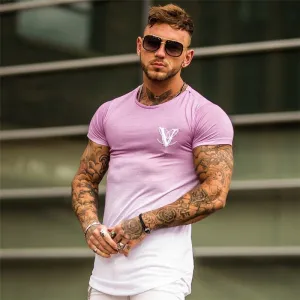 Men's Fashion Street Casual Pink & White T-shirt