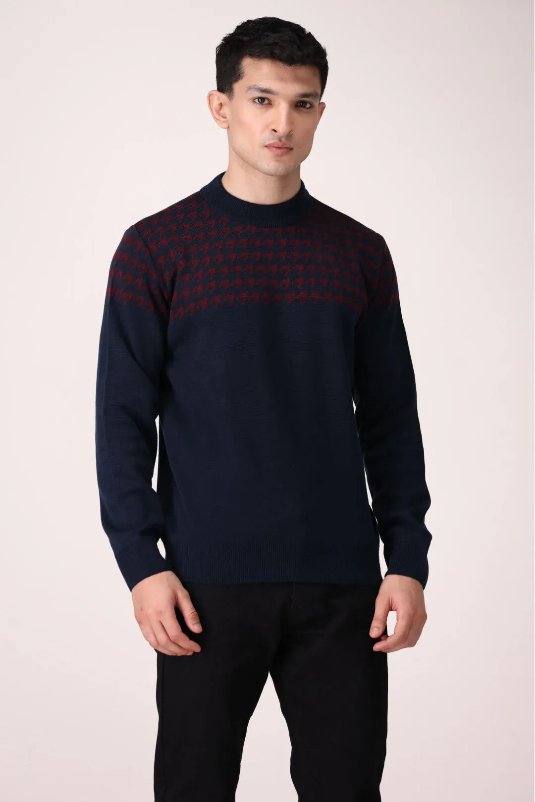 MOCK NECK HOUNDSTOOTH SWEATER