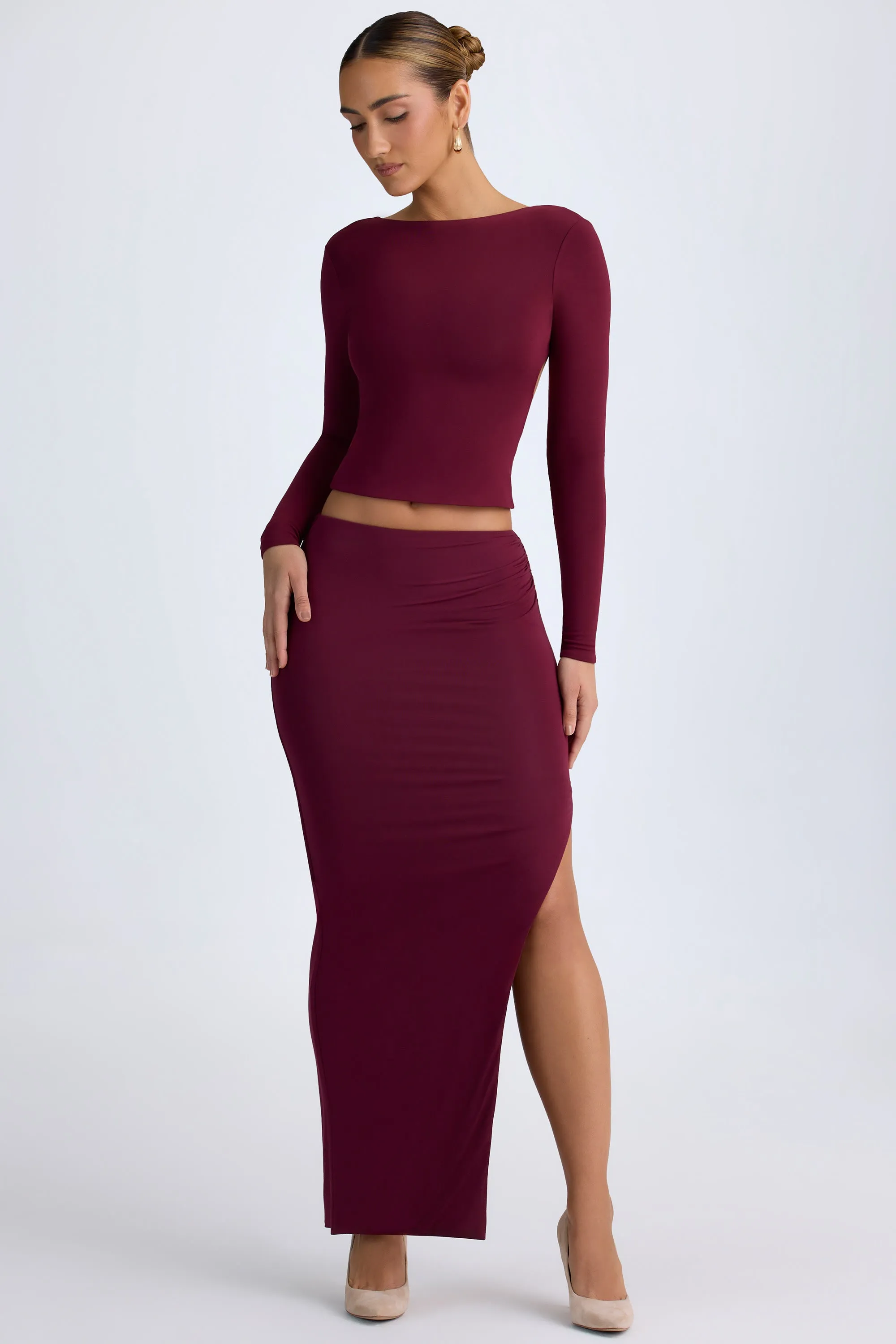 Modal Low-Rise Maxi Skirt in Wine Red