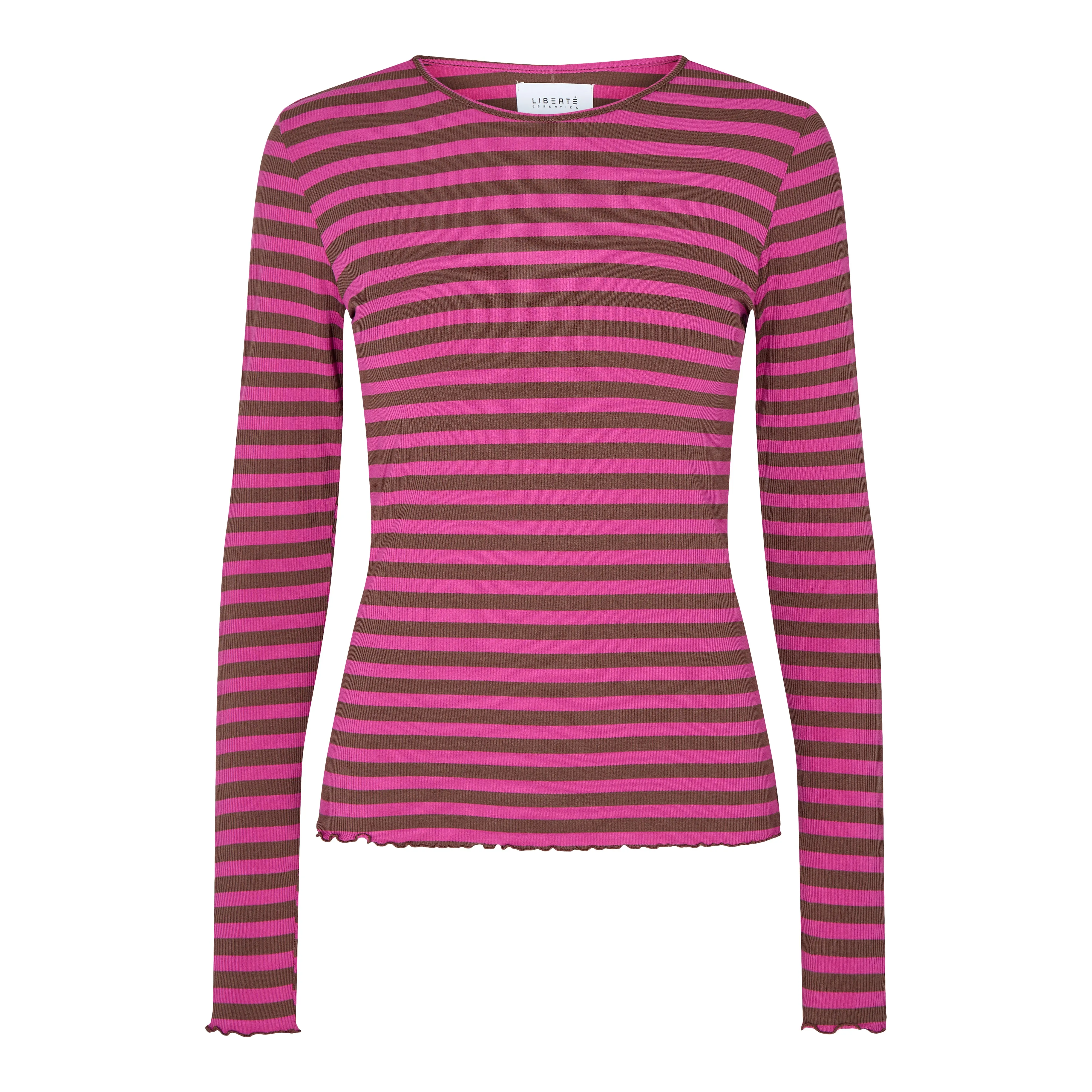 NATALIA LS ROUND NECK  BLOUSE - CHOCO PINK STRIPE