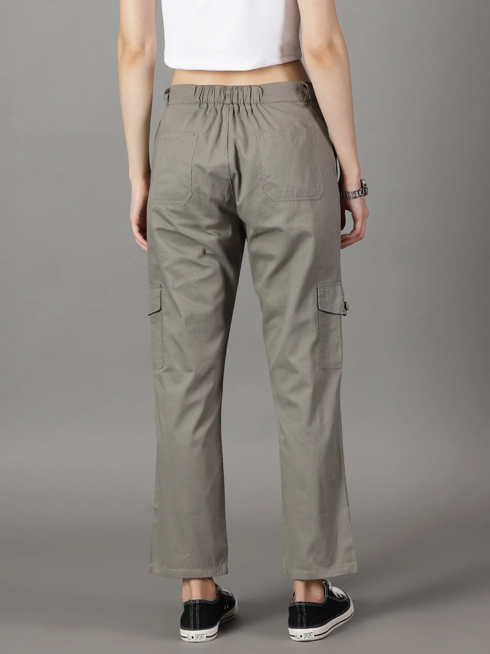 Olive Grey Cotton 6 Pocket Cargo Pants