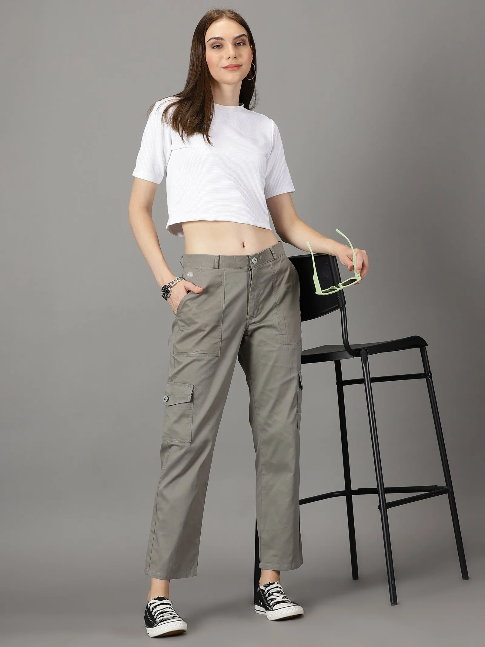 Olive Grey Cotton 6 Pocket Cargo Pants