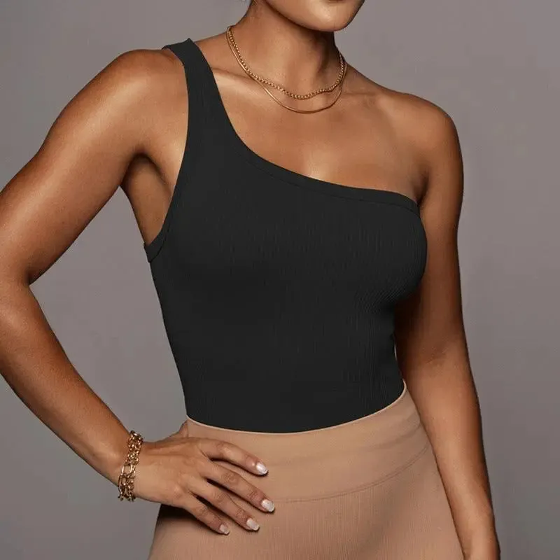 One Shoulder Ribbed Top