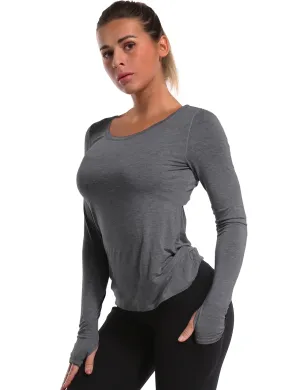Open Back Long Sleeve Tops heathercharcoal_Running