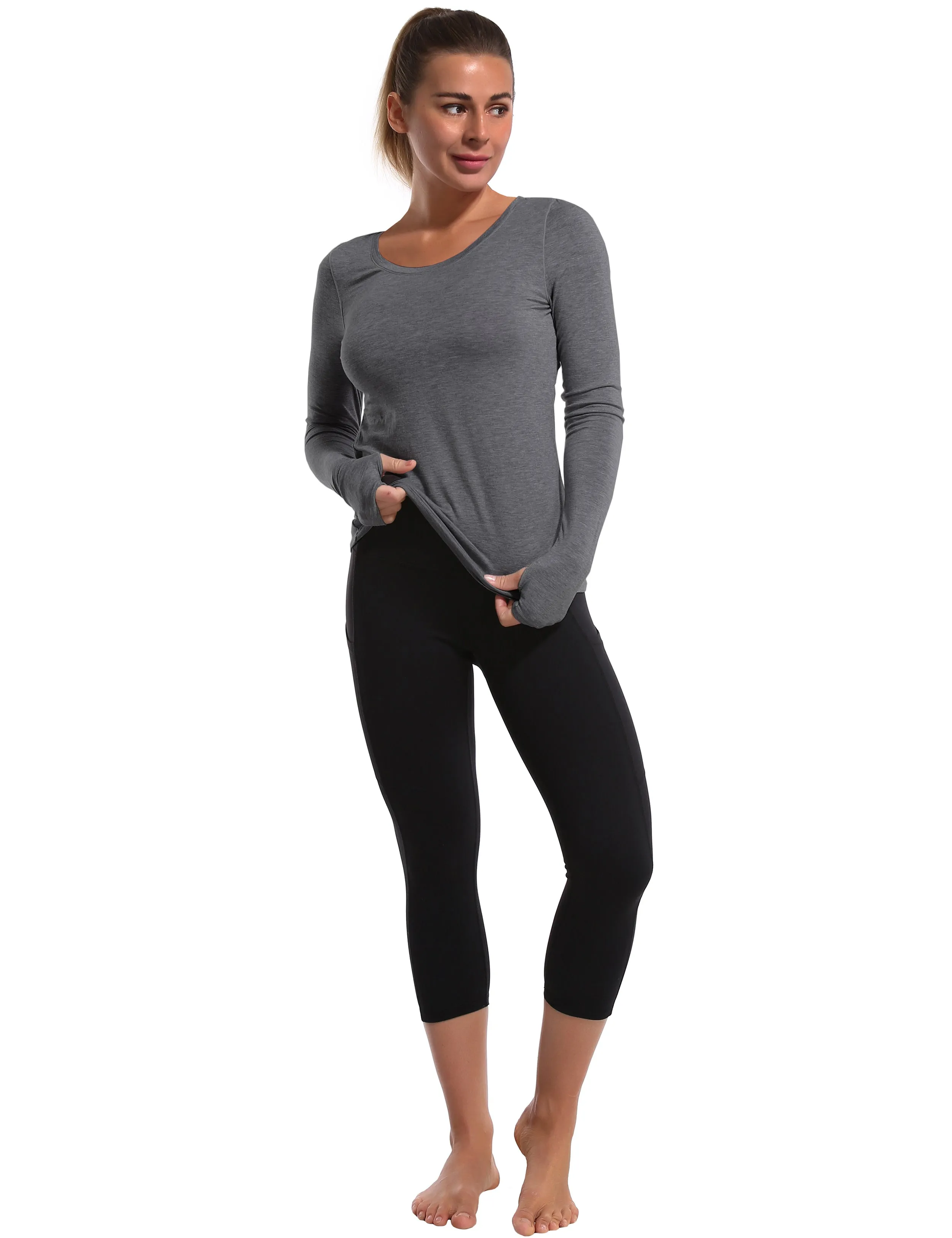 Open Back Long Sleeve Tops heathercharcoal_Running