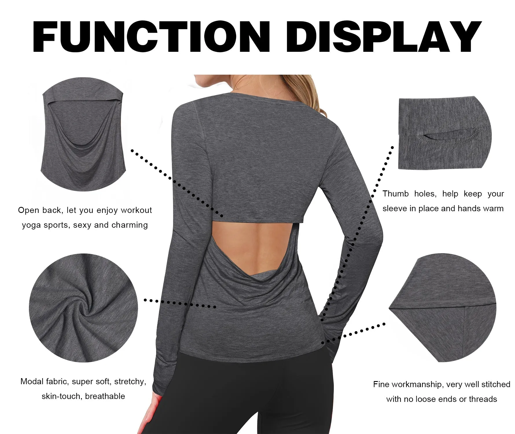 Open Back Long Sleeve Tops heathercharcoal_Running