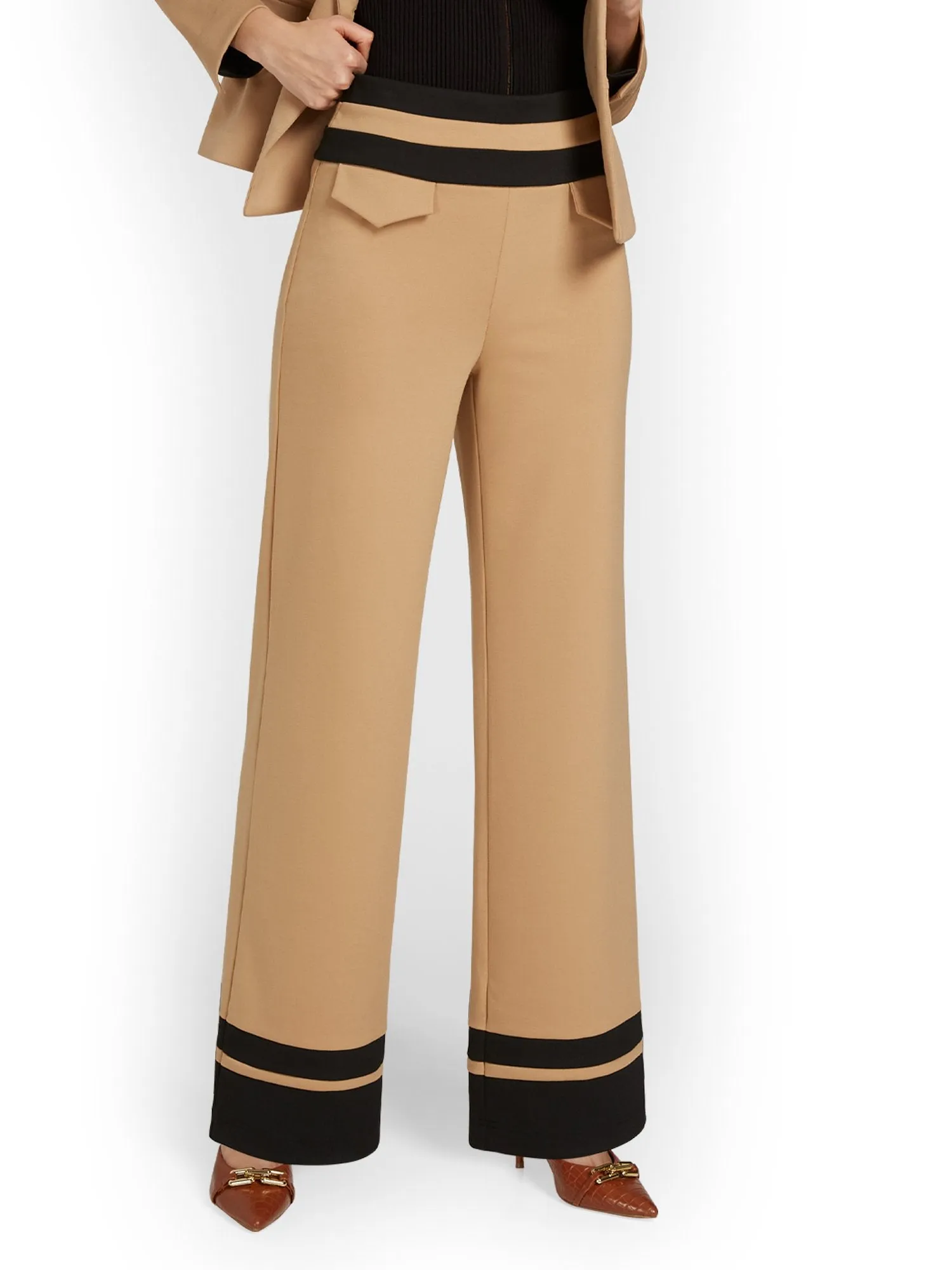 Pull-On Contrast-Stripe Wide-Leg Ponte Pant - Superflex