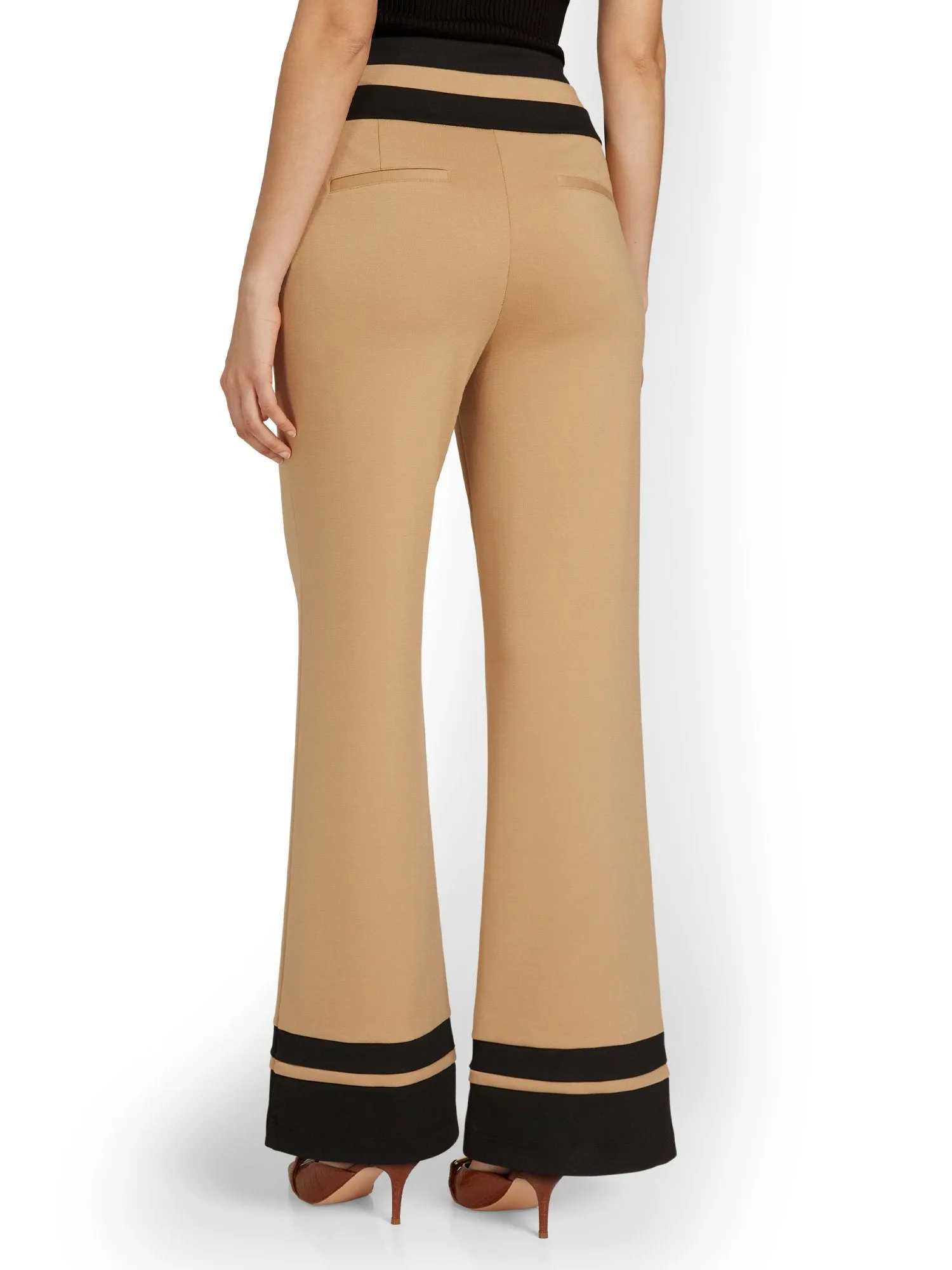 Pull-On Contrast-Stripe Wide-Leg Ponte Pant - Superflex
