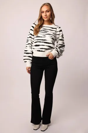 RAELYNN BALLOON SLEEVE ZEBRA PRINT SWEATER