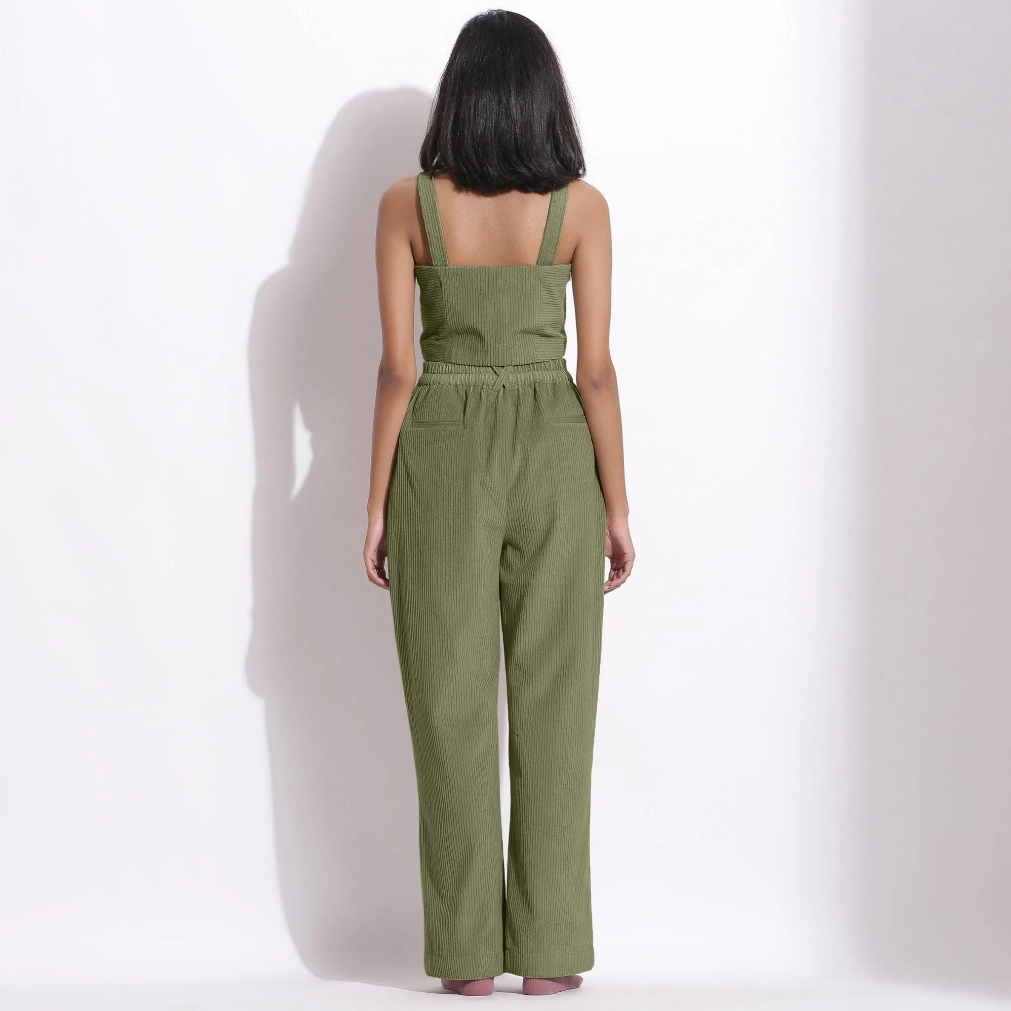 Sage Green Warm Cotton Corduroy Slim Fit Crop Top