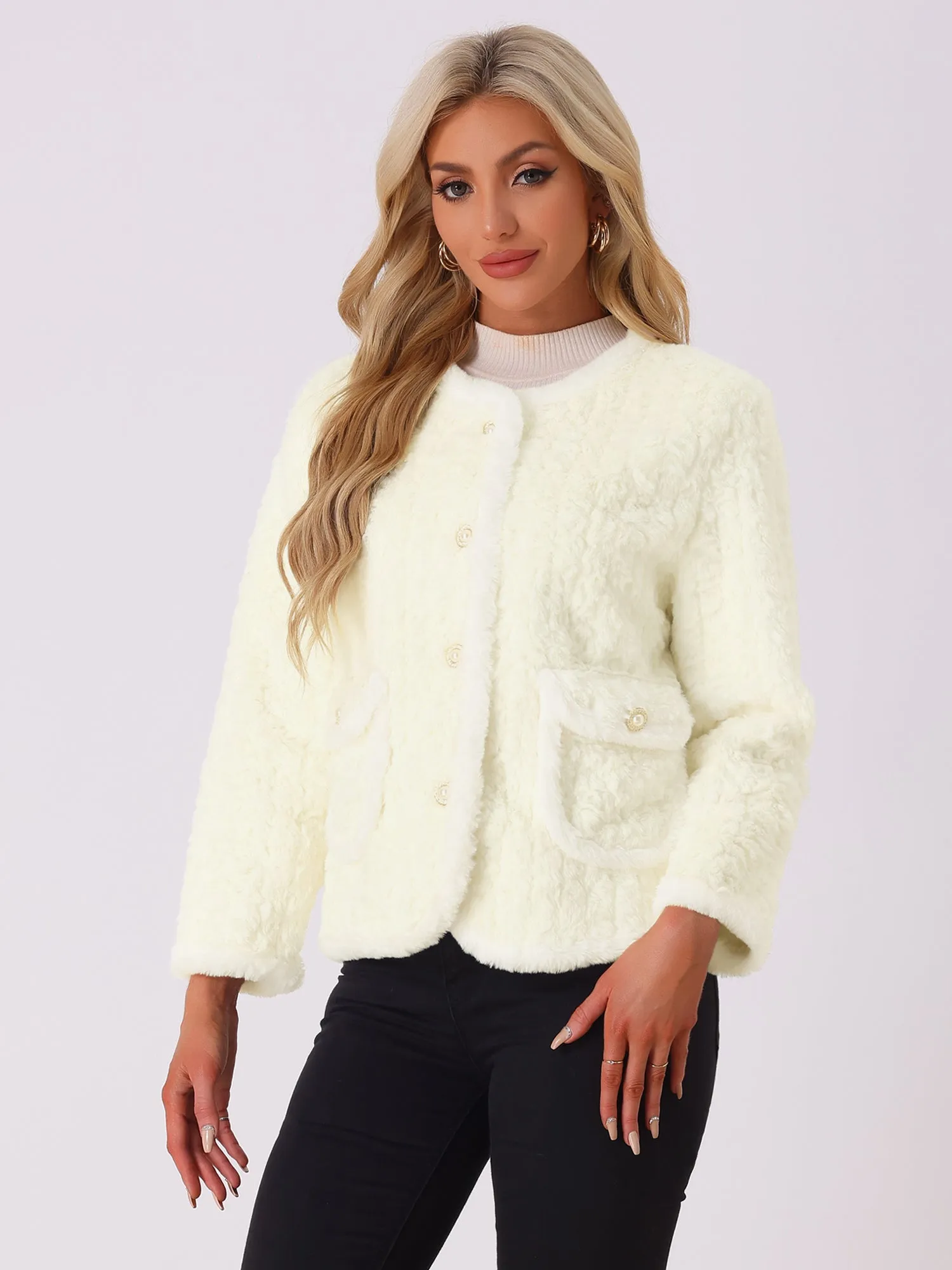 Single Breasted Long Sleeve Warm Faux Fur Coats