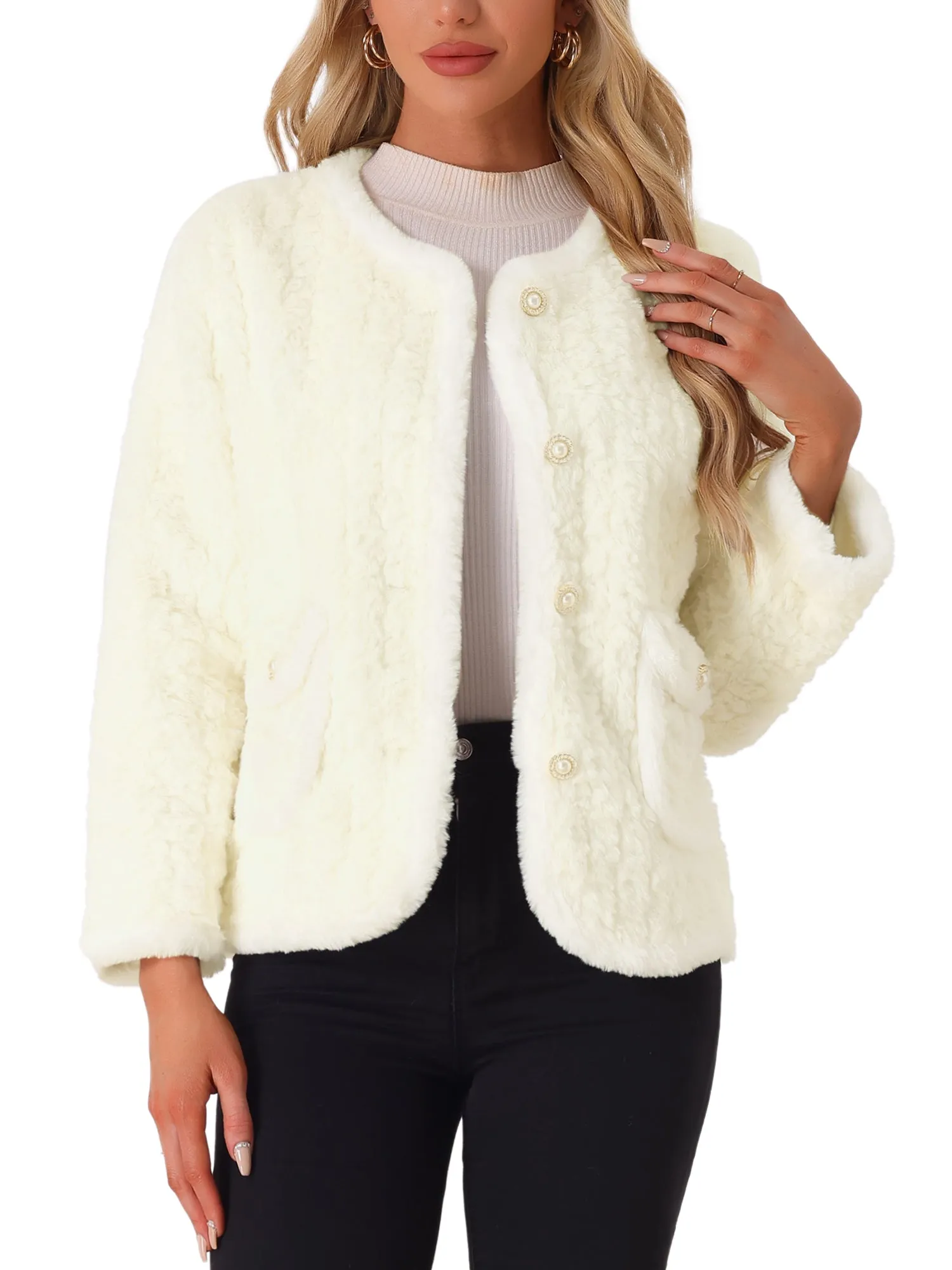 Single Breasted Long Sleeve Warm Faux Fur Coats