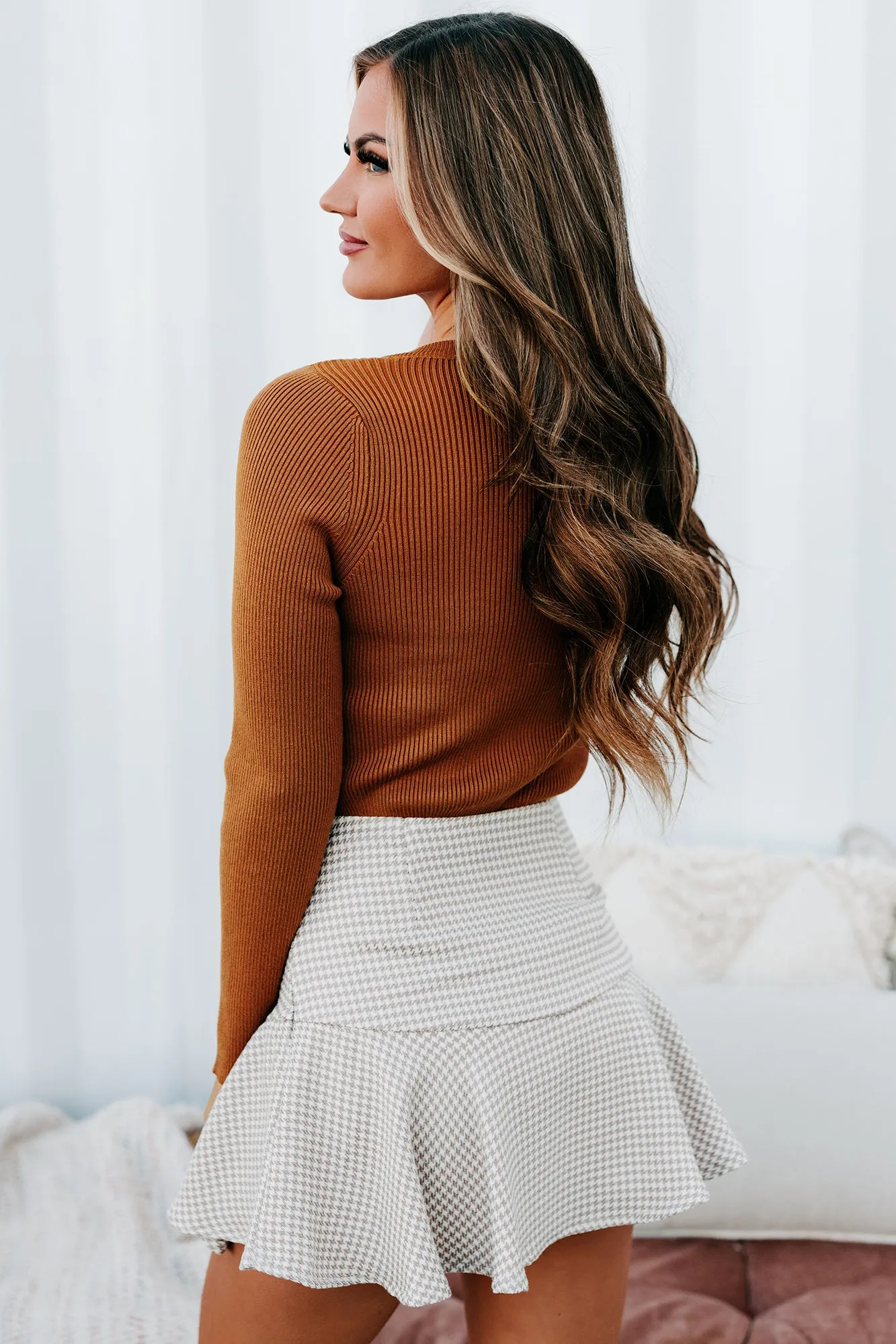 Stay Or Leave Ribbed Button-Down Bodysuit (Rust)