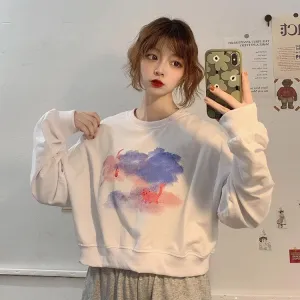 Sweater With Clouds And Cats Print