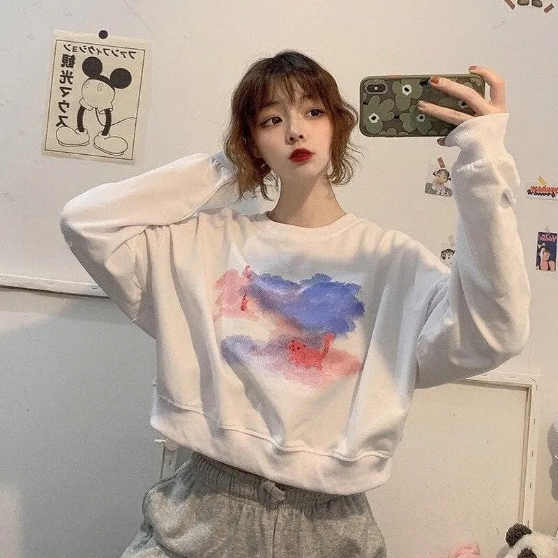 Sweater With Clouds And Cats Print
