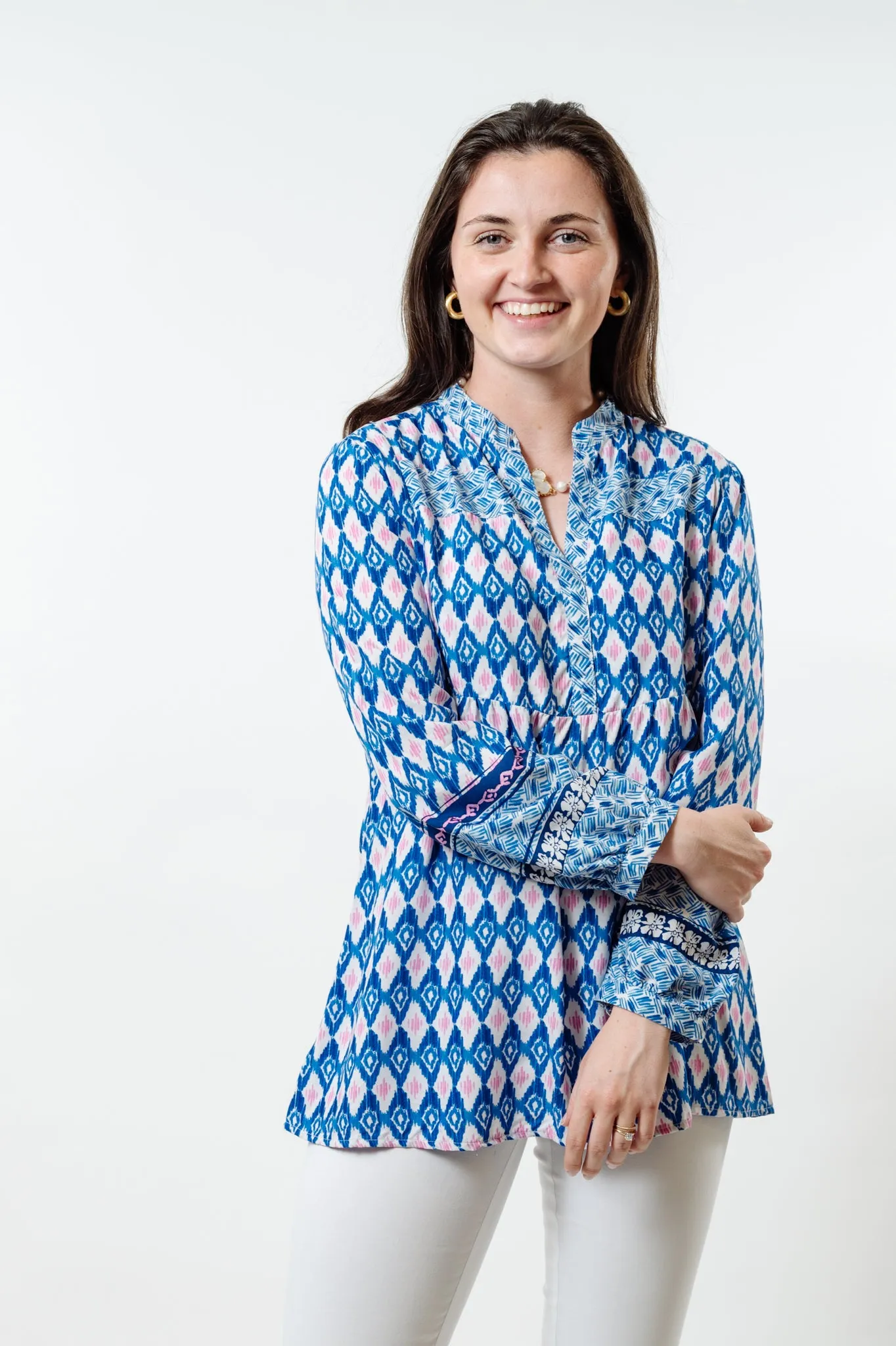 The Finley Blue Pink Border Print Tunic