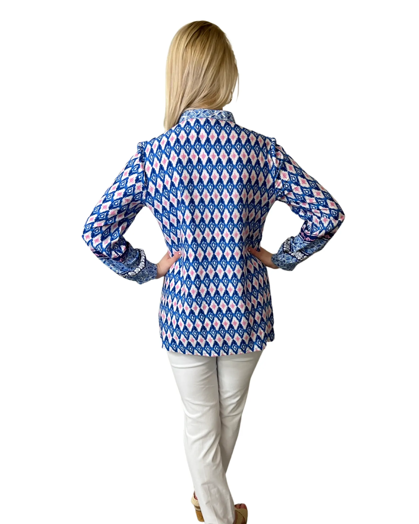 The Finley Blue Pink Border Print Tunic
