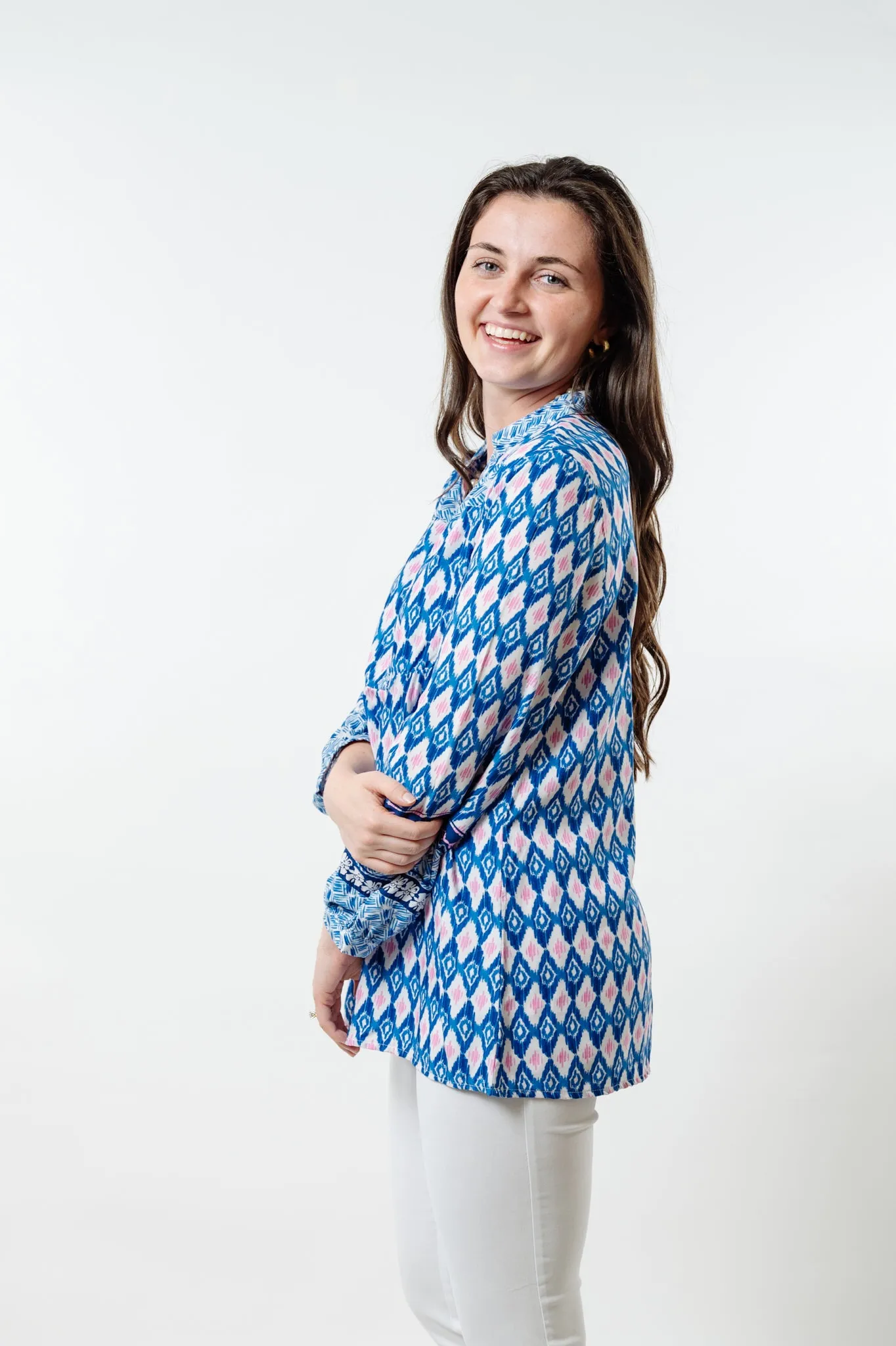 The Finley Blue Pink Border Print Tunic