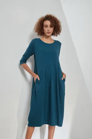 Tirelli - 3/4 Sleeve Diagonal Seam Dress - Ocean