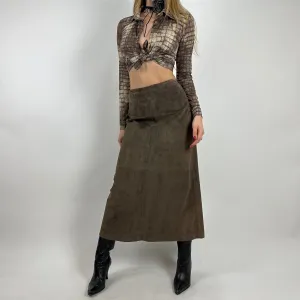 Vintage 90s Brown Suede Maxi Skirt (XS/S)