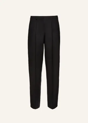 Wide leg tailored silk pants in black